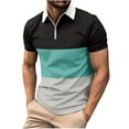 thumbnail image 1 of ZCFZJW Mens Workout T-Shirts Casual Striped Color Block Print Short Sleeve 1/4 Zip up Lapel Collar V Neck T Shirts Trendy Holiday Vacation Tees Polo Shirts Blue XXXL, 1 of 6