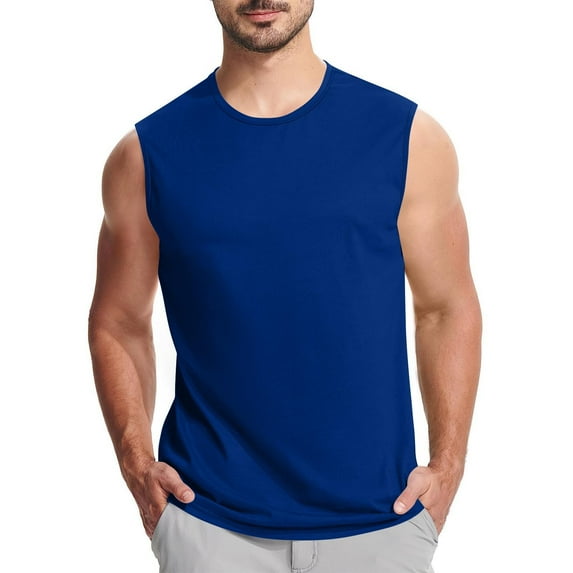 ZCFZJW Mens Workout Tank Tops Sleeveless Gym Muscle Athletic T Shirts Casual Solid Color Basic Summer Beach Tee Tops Blue L