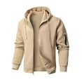 thumbnail image 1 of ZCFZJW Mens Zip Up Cargo Hoodie Jackets Lightweight Casual Waffle Knitted Full-Zip Drawstring Pullover Sweatshirt Loose Regular Fit Hooded Outwear Jackets with Pockets Khaki L, 1 of 3