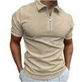 thumbnail image 1 of ZCFZJW Mens Zip up Polo Shirts Casual Summer Short Sleeve Waffle Knit Pullover Tops Loose Lightweight Trendy Solid Color Basic Workout T-Shirts Khaki XXL, 1 of 5