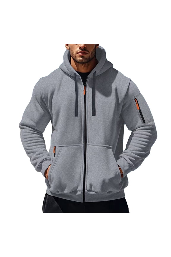 Mens Zip Up Hooded Sweatshirt Lightweight Fall Fashion Jackets Long Sleeve Casual Full-Zip Hoodie Tops with Kangaroo Pockets Gray XXXL