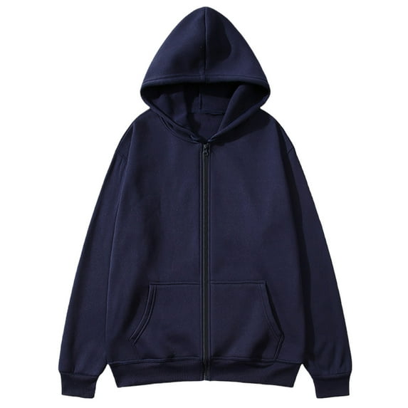 ZCFZJW Mens Zip Up Hoodies Lightweight Solid Color Loose Regular Fit Casual Long Sleeve Full-Zip Sweatshirts Jackets with Pockets Navy XL