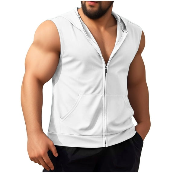 ZCFZJW Muscle Tank Tops for Men Big and Tall Regular Fit Casual Solid Color Sleeveless Full Zip up V Neck Plain Tees Shirt Loose Regular Fit Comfy Workout Tshirt White XXXL