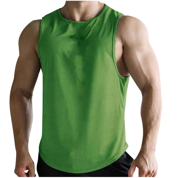 ZCFZJW Muscle Tank Tops for Men Quick Dry Big and Tall Regular Fit Casual Solid Color Summer Sleeveless Round Neck Camisole Vest Trendy Holiday Vacation Tees Shirt Green XXXL