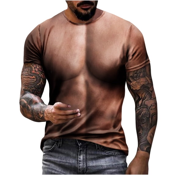 ZCFZJW Muscle Tee Shirts for Men,Fake Abs T Shirt Big and Tall Regular Fit Funny Short Sleeve 3D Graphic Tees Casual Slim Fit Summer Tops Khaki#08 XXXXL