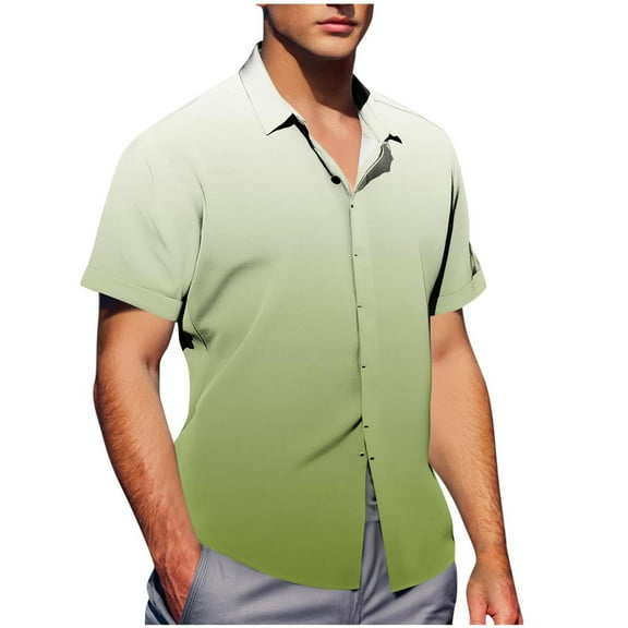 ZCFZJW Ombre Hawaiian Shirts for Men Casual Tie Dye Gradient Print Summer Short Sleeve Button Down Graphic T-Shirts Trendy Holiday Beach Vacation Tees Tops Green M