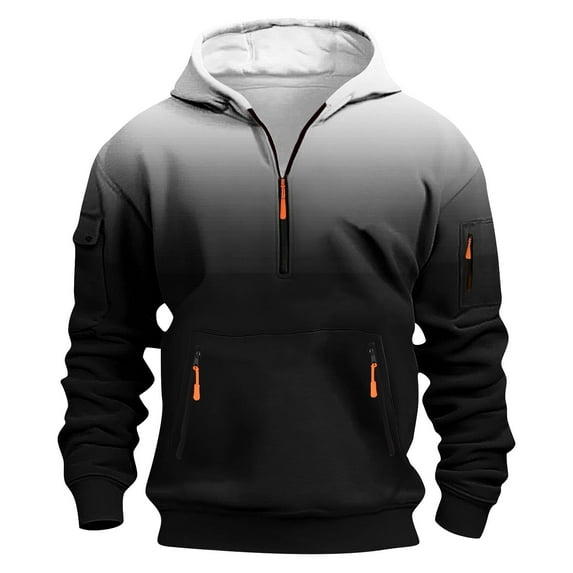 ZCFZJW Ombre Hoodie Tops for Men Big and Tall Regular Fit Casual 1/4 Zip up Long Sleeve Tie Dye Gradient Color Print Hooded Pullover Sweatshirts with Multi Zipper Pockets Black XXL