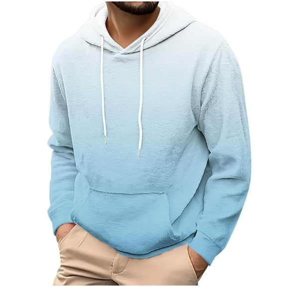 ZCFZJW Ombre Hoodie Tops for Men Lightweight Casual Tie Dye Gradient Color Print Drawstring Long Sleeve Hooded Pullover Sweatshirts Fall Outfits with Pockets Sky Blue XXXL