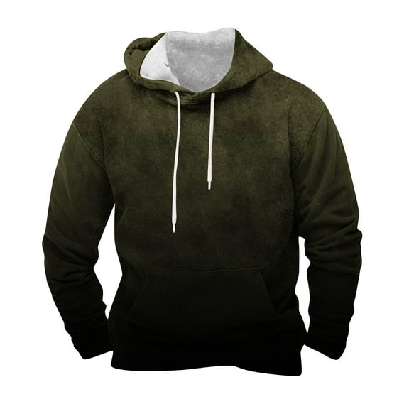 ZCFZJW Ombre Hoodie Tops for Men Trendy Fall Winter Long Sleeve Casual Drawstring Hooded Outwear Coat Trendy Plush Thick Warm Pullover Sweatshirts with Pocket Army Green XXXL