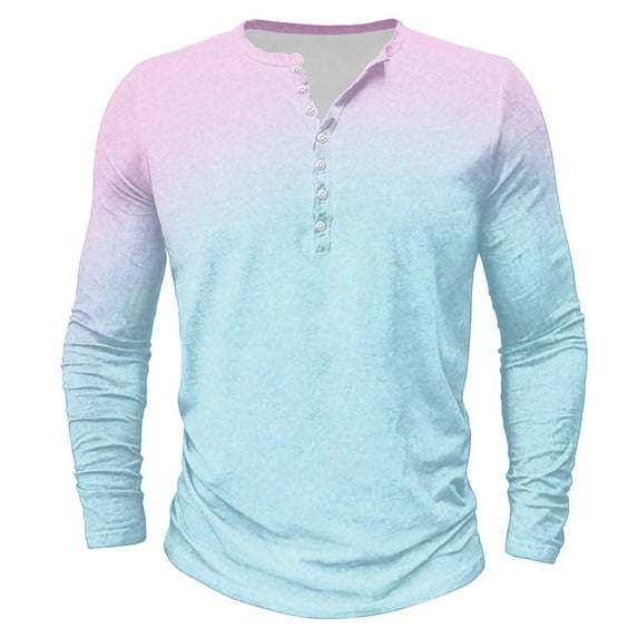 ZCFZJW Ombre Shirts for Men Casual Tie Dye Gradient Color Print Long Sleeve Half Button up Crewneck Pullover Tops Lightweight Thin Henley Sweatshirts XL