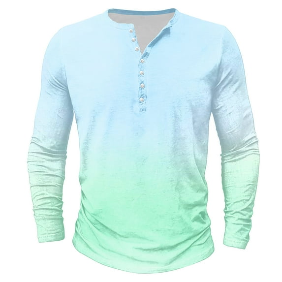 ZCFZJW Ombre Shirts for Men Casual Tie Dye Gradient Color Print Long Sleeve Half Button up Crewneck Pullover Tops Lightweight Thin Henley Sweatshirts XXL