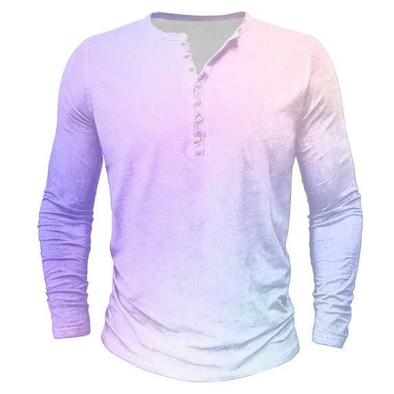 ZCFZJW Ombre Shirts for Men Casual Tie Dye Gradient Color Print Long Sleeve Half Button up Crewneck Pullover Tops Lightweight Thin Henley Sweatshirts XXXXXL