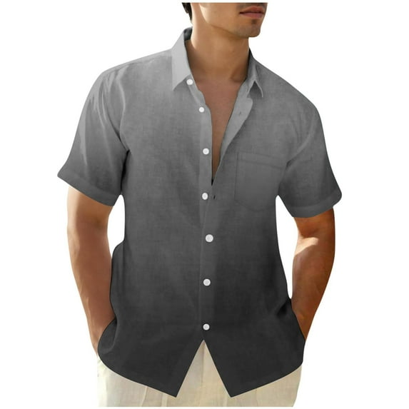 ZCFZJW Ombre Shirts for Men Tie Dye Gradient Print Summer Short Sleeve Lapel Collar Button Down Graphic T-Shirts Trendy Holiday Vacation Beach Tops with Pockets Dark Gray S