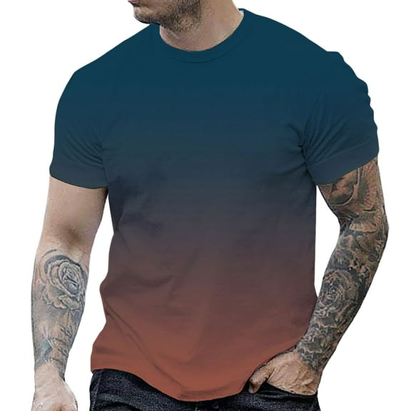 ZCFZJW Ombre Shirts for Men Casual Tie Dye Summer Short Sleeve Crew Neck Basic Workout Tees Shirt Loose Regular Fit Cotton Pullover Tops Gold XL