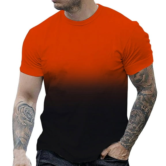 ZCFZJW Ombre Shirts for Men Casual Tie Dye Summer Short Sleeve Crew Neck Basic Workout Tees Shirt Loose Regular Fit Cotton Pullover Tops Orange S