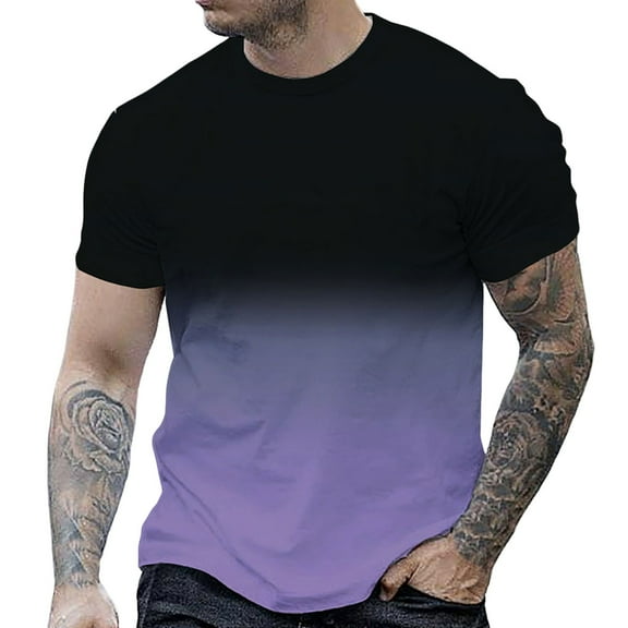 ZCFZJW Ombre Shirts for Men Casual Tie Dye Summer Short Sleeve Crew Neck Basic Workout Tees Shirt Loose Regular Fit Cotton Pullover Tops Purple L