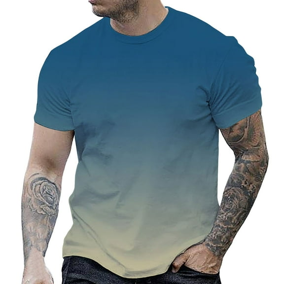ZCFZJW Ombre Shirts for Men Casual Tie Dye Summer Short Sleeve Crew Neck Basic Workout Tees Shirt Loose Regular Fit Cotton Pullover Tops Sky Blue L