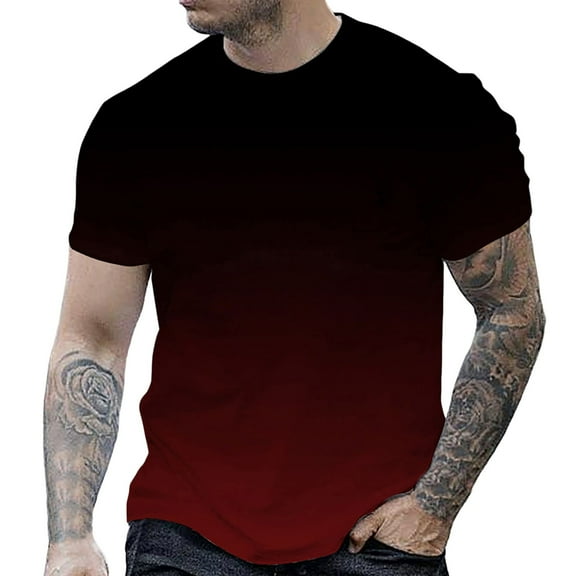 ZCFZJW Ombre Shirts for Men Casual Tie Dye Summer Short Sleeve Crew Neck Basic Workout Tees Shirt Loose Regular Fit Cotton Pullover Tops Wine L