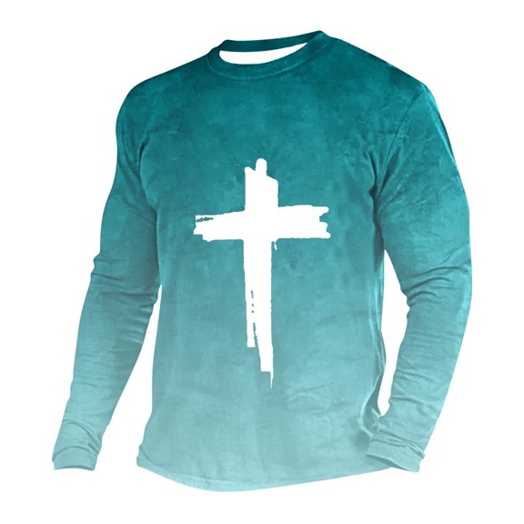 ZCFZJW Ombre Sweatshirts for Men Casual Tie Dye Gradient Cross Print Long Sleeve Crewneck Pullover Tops Trendy Athletic Basic T-Shirts Mint Green XL