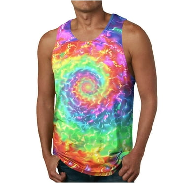 ZCFZJW Ombre Tank Tops for Men Big and Tall Casual Tie Dye Gradient Print Sleeveless Vest Loose Lightweight Casual Basic Workout Tees Shirt Multicolor#01 XL