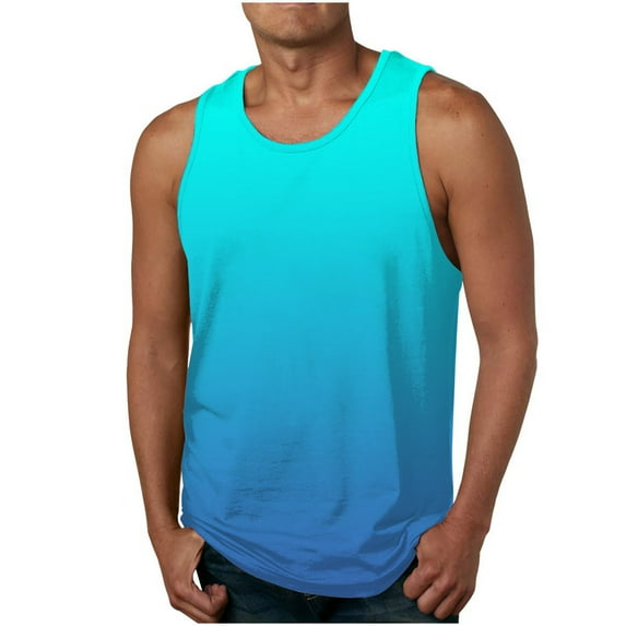 ZCFZJW Ombre Tank Tops for Men Casual Tie Dye Gradient Print Summer Sleeveless Round Neck Graphic Tees Vest Loose Regular Fit Soft Cotton T-Shirts Multicolor#07 XXL