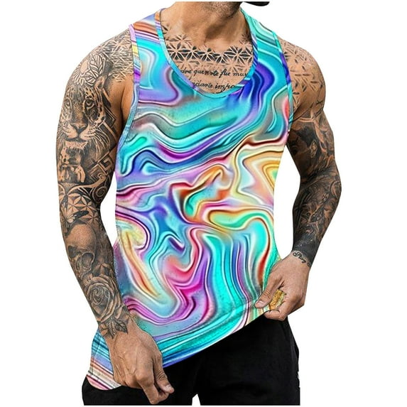 ZCFZJW Ombre Tank Tops for Women Quick Dry Summer Sleeveless Tie Dye Gradient Print Round Neck Graphic Workout T-Shirts Loose Regular Fittness Tees Vest Multicolor#13 XXL