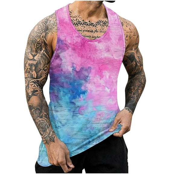 ZCFZJW Ombre Tank Tops for Women Quick Dry Summer Sleeveless Tie Dye Gradient Print Round Neck Graphic Workout T-Shirts Loose Regular Fittness Tees Vest Multicolor#17 XL
