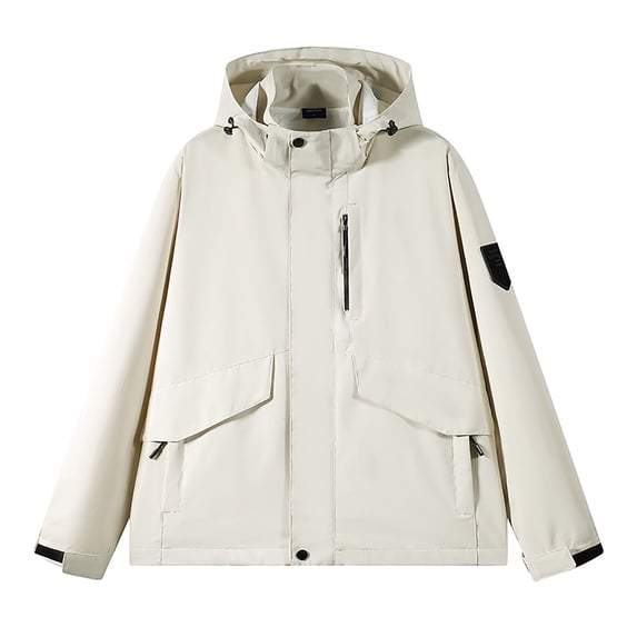 ZCFZJW Outdoor Men's Waterproof Raincoat Windbreaker Lightweight Rain Jacket with Detachable Hood Casual Long Sleeve Hooded Outwear Coat with Big Pockets Khaki XL