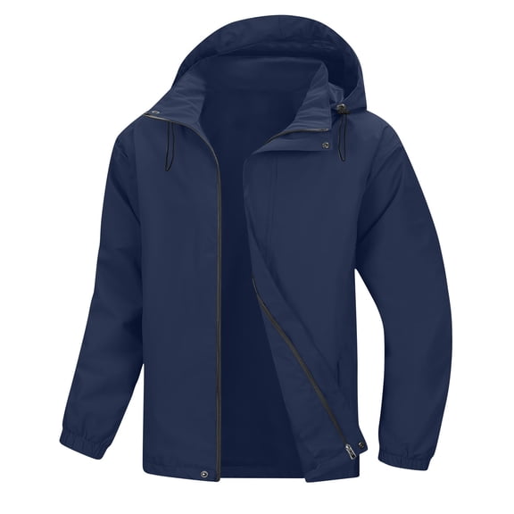ZCFZJW Packable Rain Jacket Men's Lightweight Waterproof Long Sleeve Rain Shell Jacket Raincoat with Hood for Golf Cycling Windbreaker Navy S