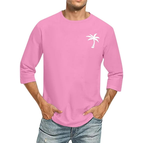 ZCFZJW Palm Tees Shirts for Men Big and Tall Regular Fit Casual Summer Short Sleeve Round Neck Graphic T-Shirt Loose Comfy Soft Cotton Pullover Tops Pink XXL