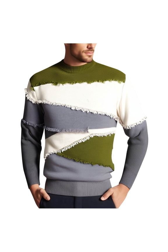 Patchwork Sweater Mens Regular Fit Casual Fall Winter Thick Warm Colorblock Jumper Unisex Sweater Oversized Ripped Tops Gray M