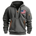 thumbnail image 1 of ZCFZJW Patriotic Cargo Hoodies for Men Quarter Zip Pullover Tactical Sweatshirt Vintage USA Flag Print Long Sleeve Casual Fashion Hoodie Outwear Tops with Multi-Pockets L, 1 of 1