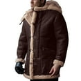 thumbnail image 1 of ZCFZJW Plus Size Mens Winter Sherpa Fleece Lined Coats Jackets Vintage Motorcycle Faux Leather Long Sleeve Button Down Lapel Collar Bomber Jackets Outwear Coffee XL, 1 of 5