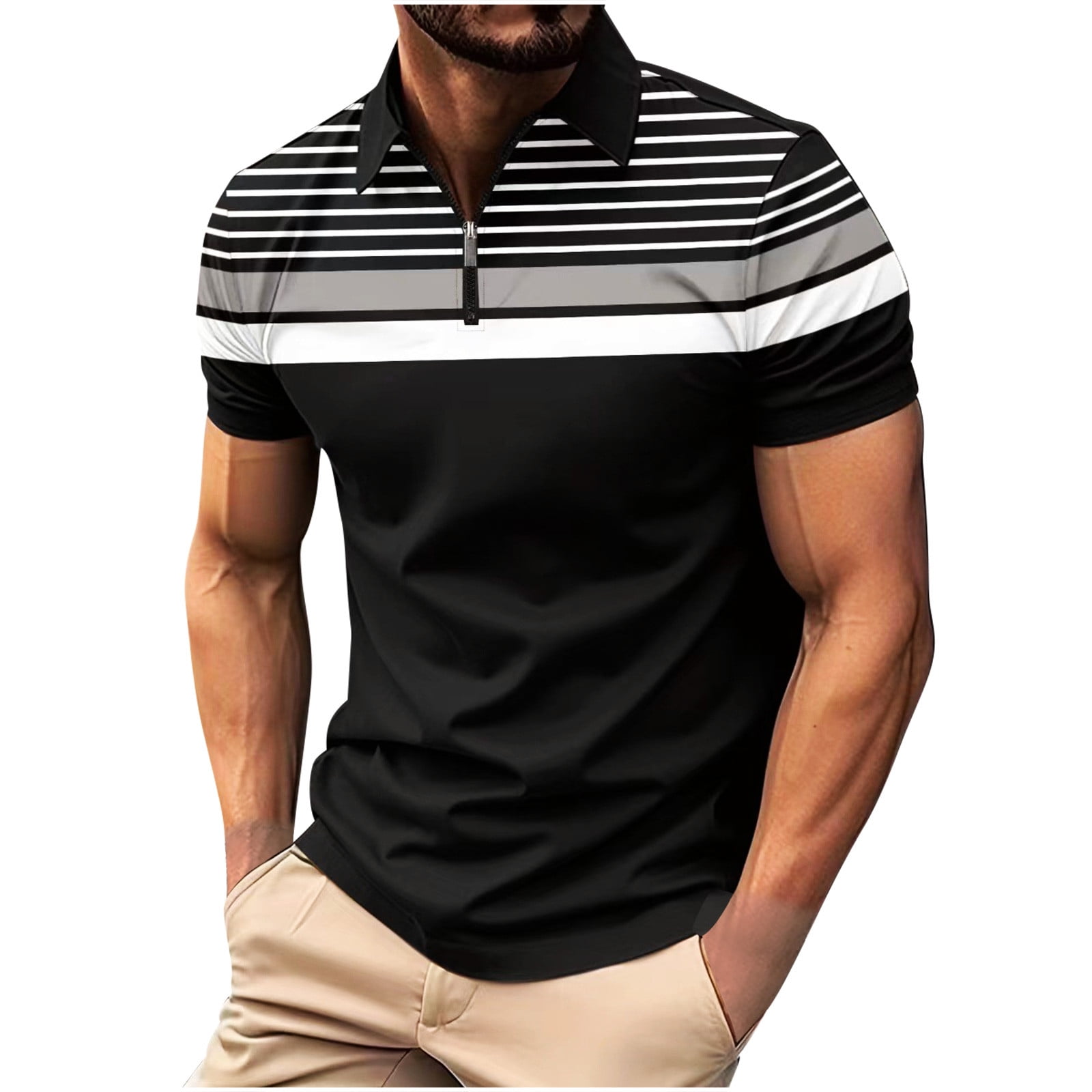 ZCFZJW Polo Shirts for Men Casual Striped Print Summer Short