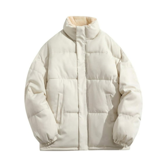 ZCFZJW Puffer Jacket for Men Quilted Jacket Lightweight Plush ThicK Warm Winter Sherpa Fleece Lined Coat Windbreaker Casual Stylish Down Jacket with Pockets Beige M