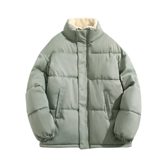 ZCFZJW Puffer Jacket for Men Quilted Jacket Lightweight Plush ThicK Warm Winter Sherpa Fleece Lined Coat Windbreaker Casual Stylish Down Jacket with Pockets Light Blue L