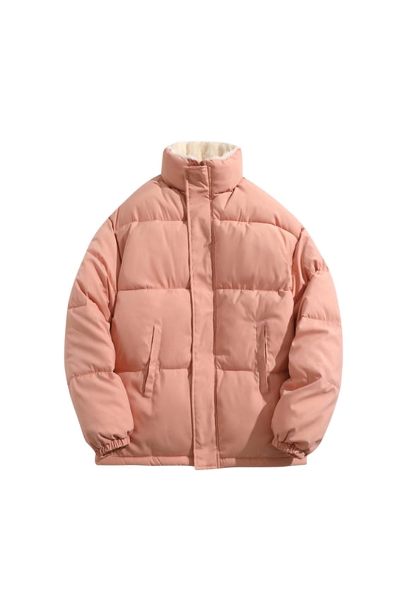 Puffer Jacket for Men Quilted Jacket Lightweight Plush ThicK Warm Winter Sherpa Fleece Lined Coat Windbreaker Casual Stylish Down Jacket with Pockets Pink XL