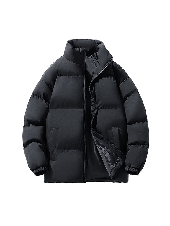 Puffer Jacket for Men Winter Warm Winter Lightweight Long Sleeve Zip up Coat Water Repellent Windproof Insulated Jacket Tops with Pockets Black L