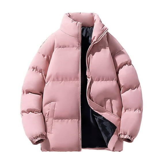 ZCFZJW Puffer Jacket for Men Winter Warm Winter Lightweight Long Sleeve Zip up Coat Water Repellent Windproof Insulated Jacket Tops with Pockets Pink XXL