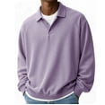 thumbnail image 1 of ZCFZJW Quarter Button up Sweater Shirts for Men Lightweight Casual Fall Spring Long Sleeve Basic Waffle Knit Athletic T-Shirts Big and Tall Regular Fit Pullover Tops Purple L, 1 of 6