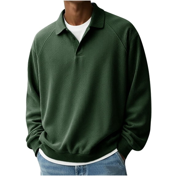 ZCFZJW Quarter Button up Sweater Shirts for Men Lightweight Casual Fall Spring Long Sleeve Basic Waffle Knit Athletic T-Shirts Big and Tall Regular Fit Pullover Tops Army Green M