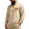 thumbnail image 1 of ZCFZJW Quarter Button up Sweatshirts for Men Lightewight Casual Fall Winter Long Sleeve Mock Neck Pullover Tops Loose Regular Fit Cotton Workout Shirts Beige XXL, 1 of 10