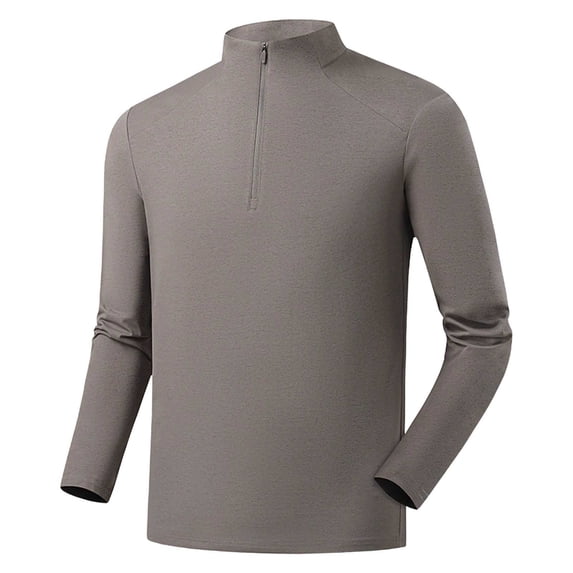 ZCFZJW Quarter Zip Pullover for Men Quick Dry Summer Mock Neck Sweatshirt Lightweight Sun Protection Basic Solid Color Long Sleeve Golf Shirt Khaki XXXXL