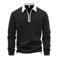 thumbnail image 1 of ZCFZJW Quarter Zip up Pullover Tops for Men Big and Tall Regular Fit Casual Fall Long Sleeve Basic Athletic T-Shirts Fashion Collared Tee Shirts Black L, 1 of 8