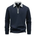 thumbnail image 1 of ZCFZJW Quarter Zip up Pullover Tops for Men Big and Tall Regular Fit Casual Fall Long Sleeve Basic Athletic T-Shirts Fashion Collared Tee Shirts Dark Blue XL, 1 of 9