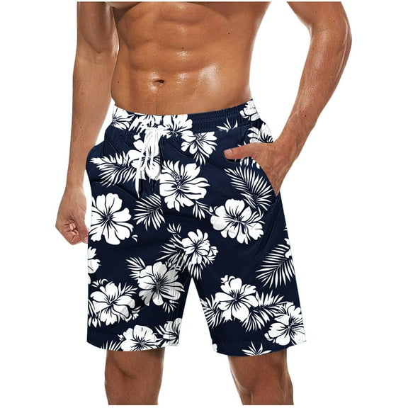 ZCFZJW Quick Dry Swim Trunks for Men Lightweight Casual Drawstring Elastic Waist Summer Tropical Palm Tree Printed Beach Board Shorts Bathing Suit with Pockets Black L