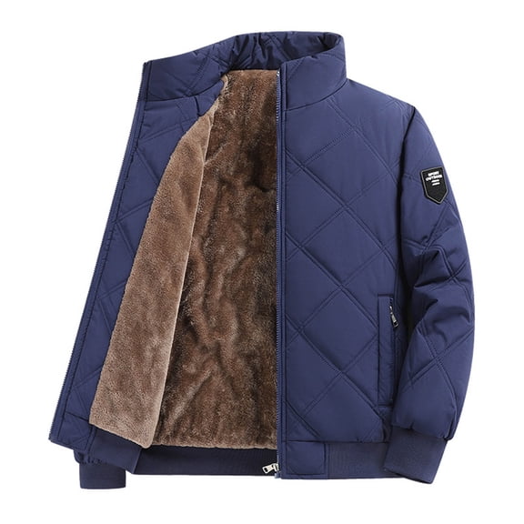 ZCFZJW Quilted Jacket for Mens Heavyweight Thicken Fleece Sherpa Lined Winter Coats Warm Full Zip Stand Collar Bomber Jacket with Pockets Blue XL