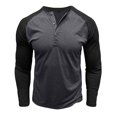 thumbnail image 1 of ZCFZJW Raglan Long Sleeve Polo Shirts for Men Lightweight Casual Patchwork Button Crewneck Pullover Sweatshirts Slim Fit Basic Workout Tees Shirt Dark Gray S, 1 of 1