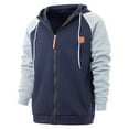 thumbnail image 1 of ZCFZJW Raglan Sleeve Hoodie Tops for Men Lightweight Casual Patchwork Long Sleeve Drawstring Long Sleeve Full Zip up Hooded Pullover Sweatshirts with Pockets Navy S, 1 of 9