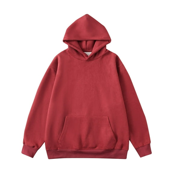 ZCFZJW Retro Hooded Sweatshirts for Men Big and Tall Regular Fit Casual Long Sleeve Solid Color Hoodie Outwear Coat Tops with Pockets Wine XXXXL